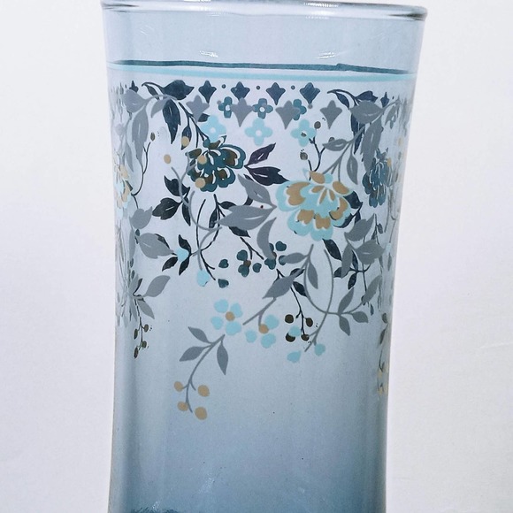 Vintage Libbey Floral Blue Tall Glass Tumblers Set of 5 Country Kitchen - Picture 3 of 5